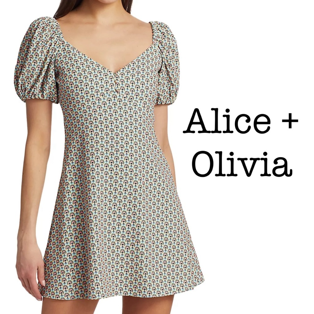 Alice + Olivia Dana Puff-Sleeve Empire Mini Dress Size 12